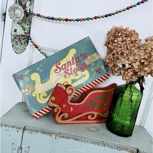 Vintage Wood Folding Sleigh Card Holder Original Box